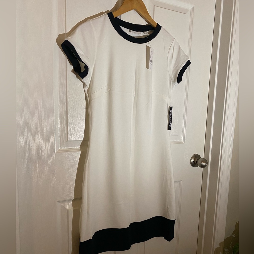 NWT Women’s New York & Company Tee Shirt Dress size S in White with Black trim